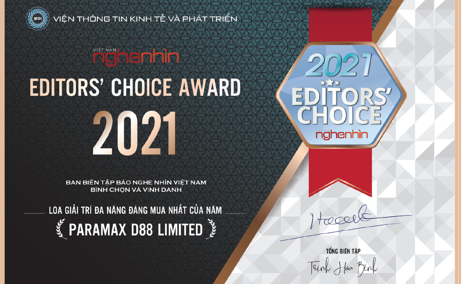 Editors' Choice Awards 2021 xứng tên 3 giải thưởng Nghe nhìn xuất sắc dành cho PARAMAX