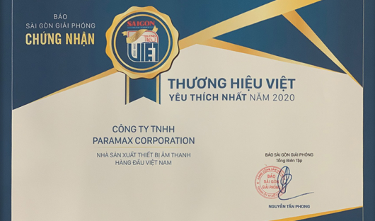 PARAMAX đạt danh hiệu “Thương hiệu Việt yêu thích nhất năm 2020” ngành hàng thiết bị âm thanh